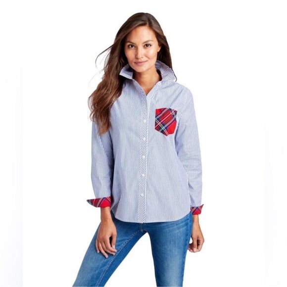 Vineyard Vines Mixed Patterns Stripes & Plaid Button Down, Size 0 - Picture 1 of 9